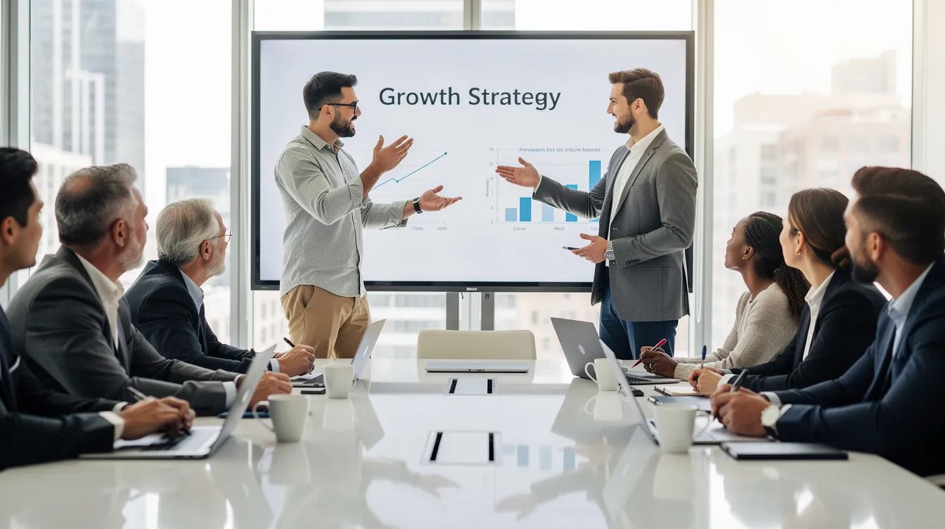 Founders presenting a growth strategy to a room of early stage investors