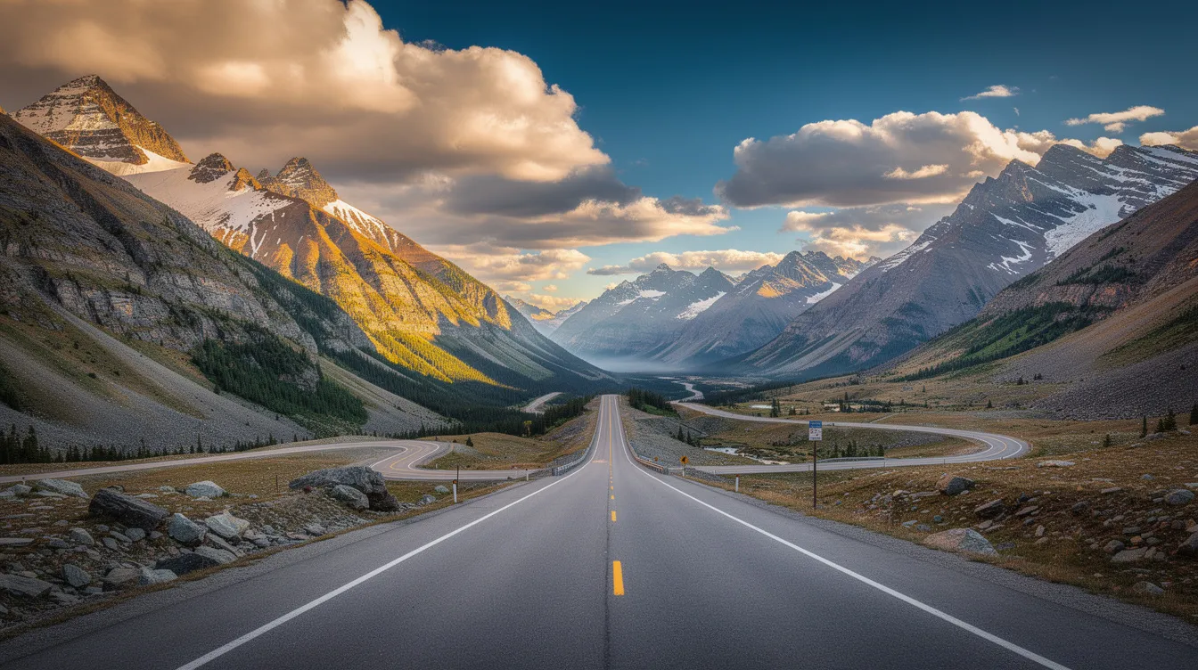 The image depicts a long, winding road that meanders through lush mountain valleys, leading toward a distant horizon. This serene landscape symbolizes the journey of private equity firms and institutional investors as they navigate the complexities of investment strategies and portfolio companies in pursuit of long-term financial growth.