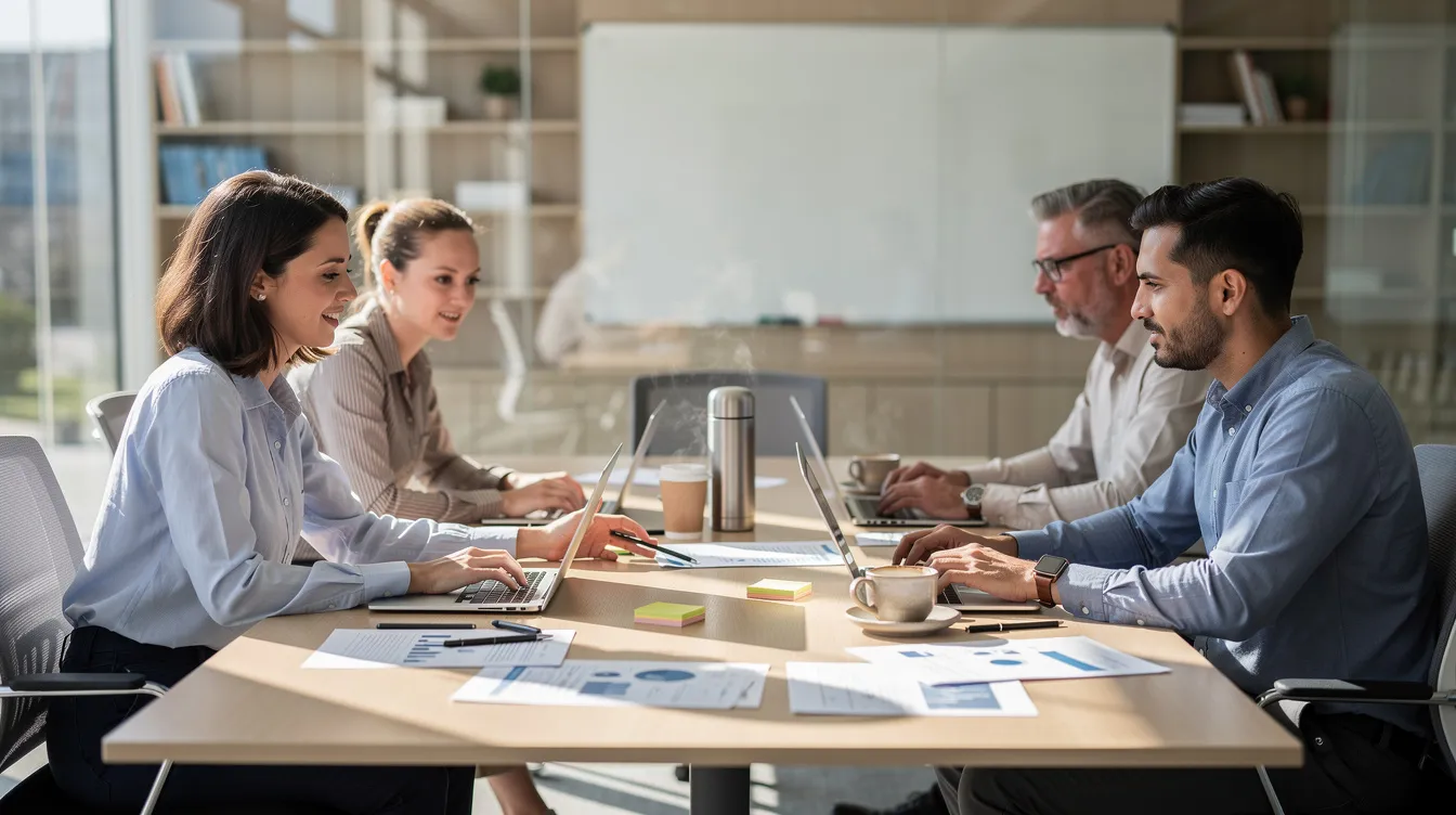 Venture capital partners reviewing a deal around a conference table