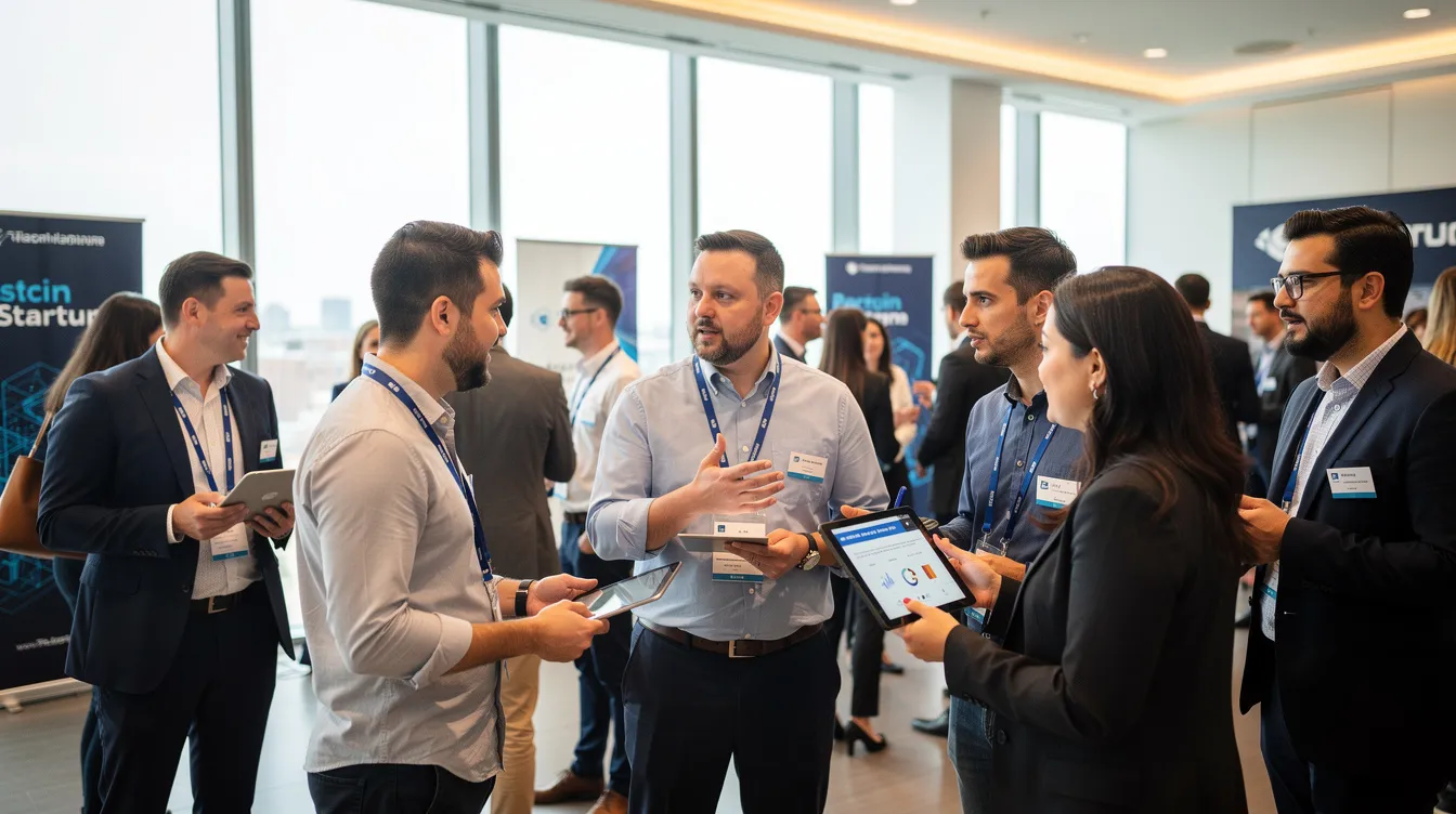 Founders and venture investors networking at a startup event