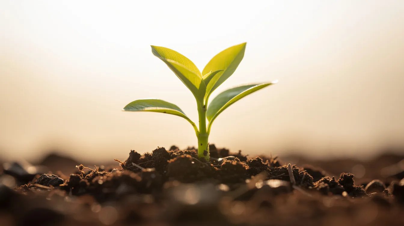 The image depicts a vibrant green plant emerging from rich soil, set against a bright background, symbolizing long-term growth and the potential for success, much like the journey of early stage companies supported by venture capital firms in their pursuit of innovation and investment opportunities.
